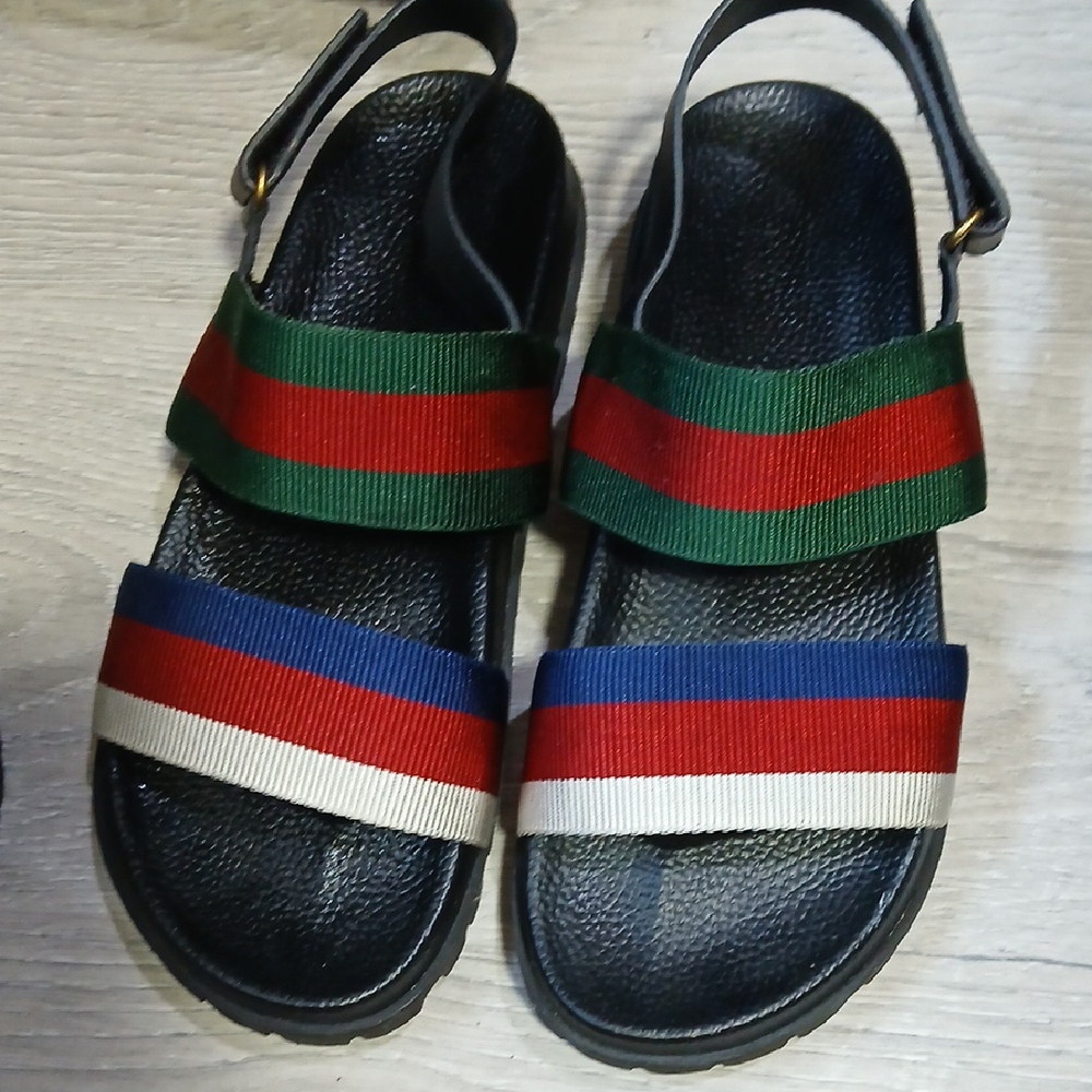 Authentic Gucci Striped Sandals - Green, Red, Blue